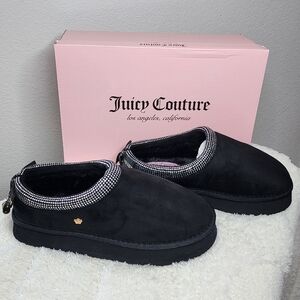 NWT Juicy Couture The Olyana 2 Black Platform Slip-On Clogs with Rhinestone Trim
